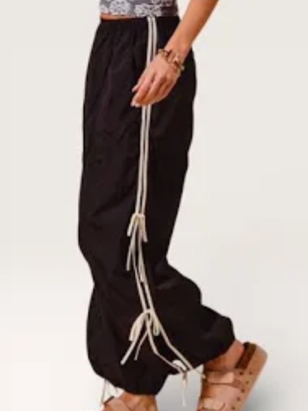 NWT Women’s Black Parachute Track Pants with White Side Stripes & Bow Ties XXL - Picture 5 of 5